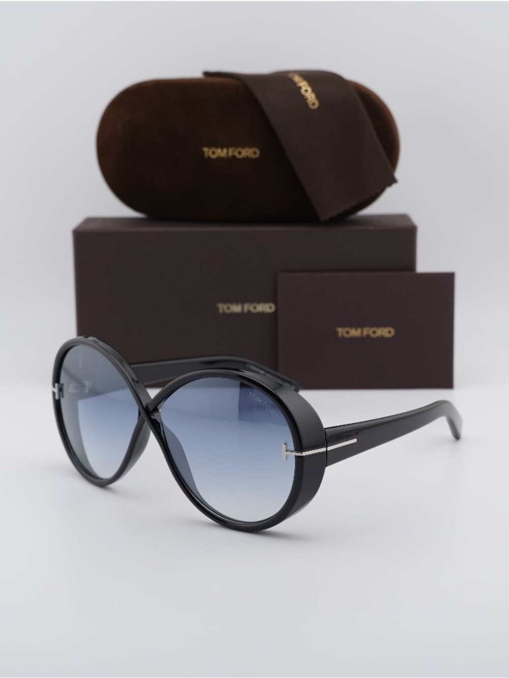 Tom Ford Edie-02 FT1116 01X Oval Sunglasses - Shiny Black \Blue Mirror